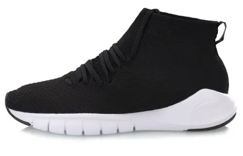 Li Ning Fabric Cushioning Breathable Lightweight High top Running Shoes Unisex Black White