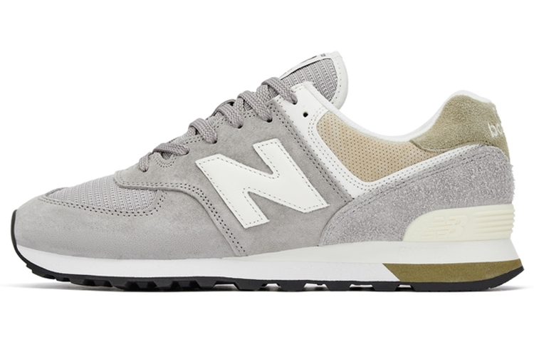 New Balance NB 574 retro splicing lace-up pigskin two-layer cowhide fabric low-top casual running shoes for men and women, gray