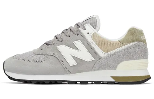 New Balance NB 574 retro splicing lace-up pigskin two-layer cowhide fabric low-top casual running shoes for men and women, gray