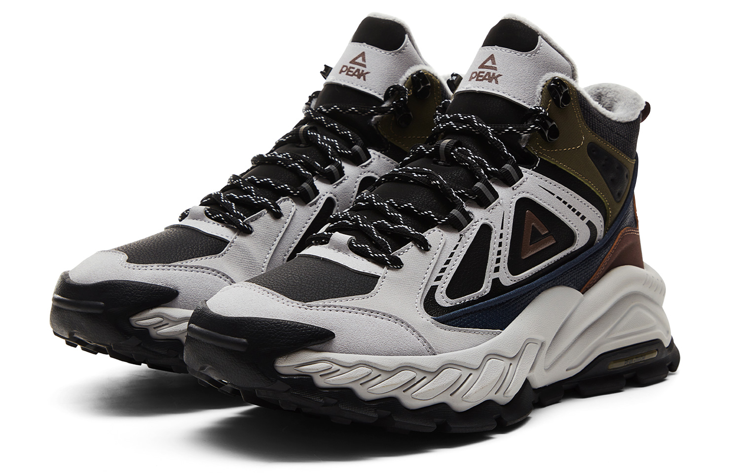 PEAK Cushioning Slip Resistant Rebound Cushioning Slip Resistant Rebound Mid top Outdoor Shoes Men’s Gray Black