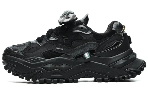 FILA FUSION Fila trendy brand BIANCO WE hard candy fabric synthetic leather velvet lining fashionable wear-resistant wrapping and warmth low-top dad shoes women's black gray