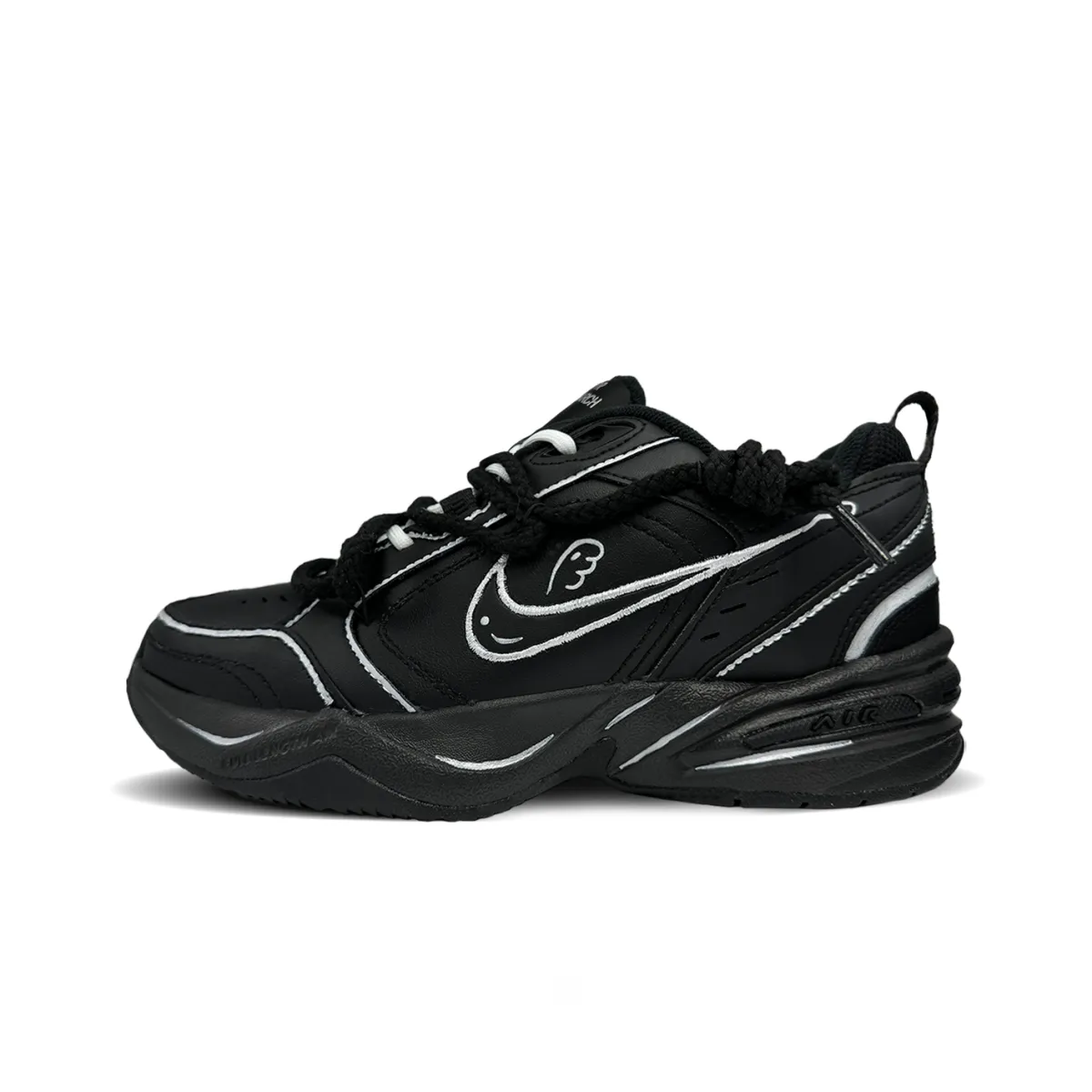 Nike Air Monarch 4 Silver Wing Slip Resistant Abrasion Resistant Low top Chunky Sneakers Unisex Black Silver