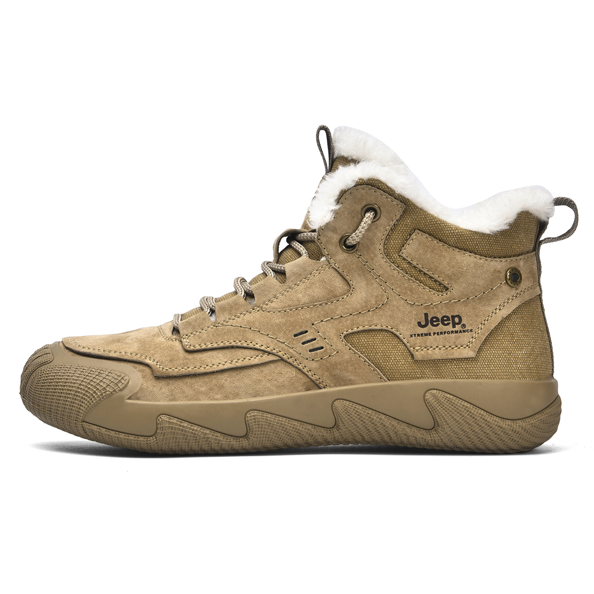 Jeep Hiking, Casual Versatile, Fleece Lined, Sports Abrasion Resistant Thermal Mid top Outdoor Shoes Men’s Khaki
