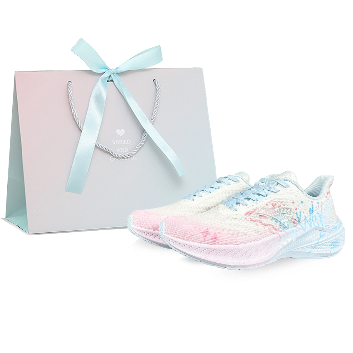 Anta Lingfeng Breathable Lightweight Height Increasing Low top Casual Running Shoes Women’s Blue Pink