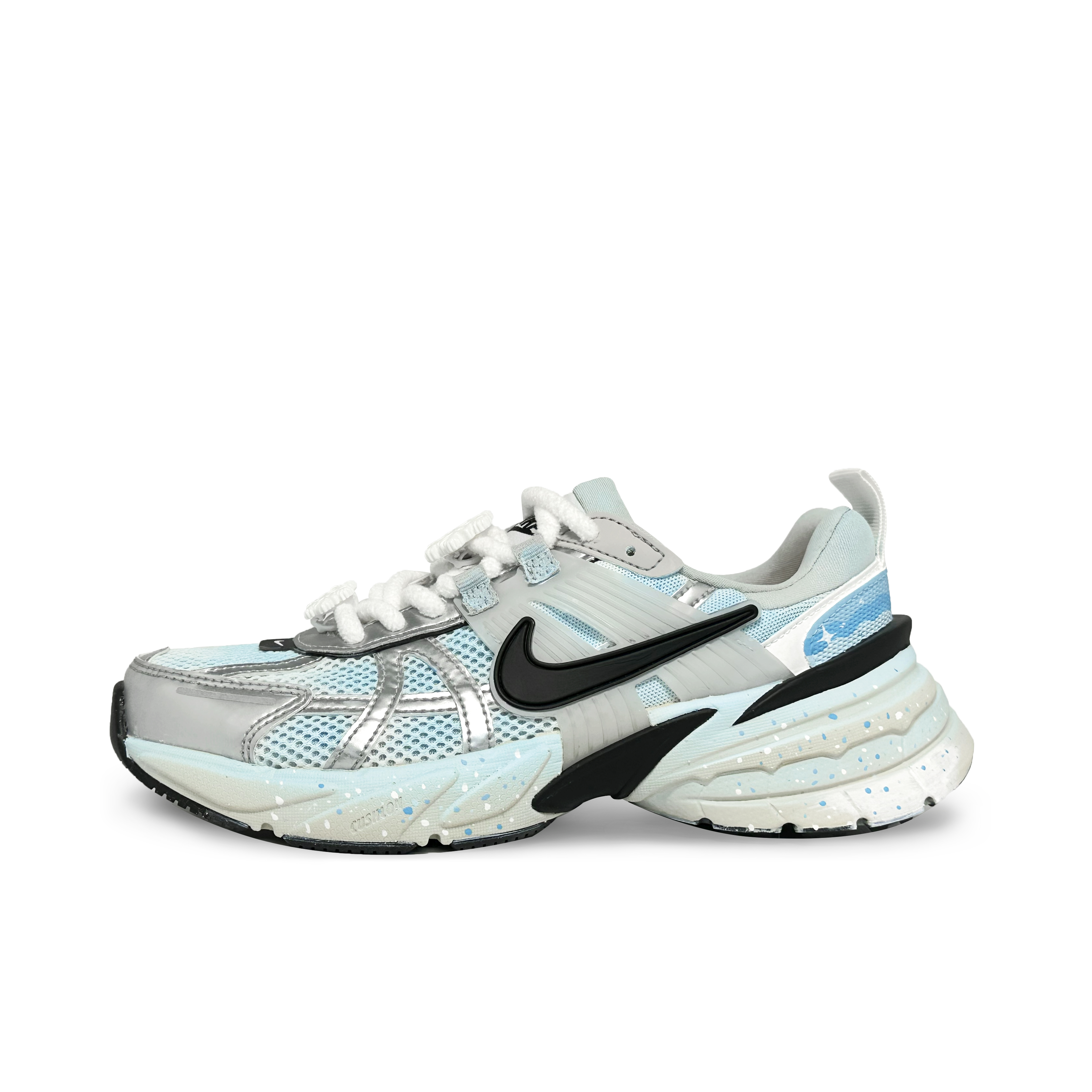 Nike V2K Run Fabric Slip Resistant Low top Casual Running Shoes Women's Silver Pink Blue