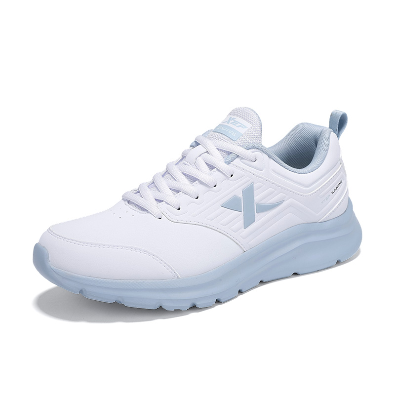 XTEP Synthetic Leather Cushioning, Wear Resistant Low top Casual Running Shoes Women’s New White Dusk Dusty Blue