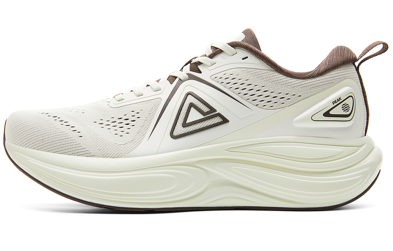 Peak State Extreme Thousand Miles 2.0 Thick-soled Cushioning Running Shoes Physically Foamed State Extreme Mesh Breathable Anti-slip and Wear-Resistant Rubber Recovery Training Shock Absorption Anti-Slip Rebound Low-top Running Shoes Men's Canvas White Brown