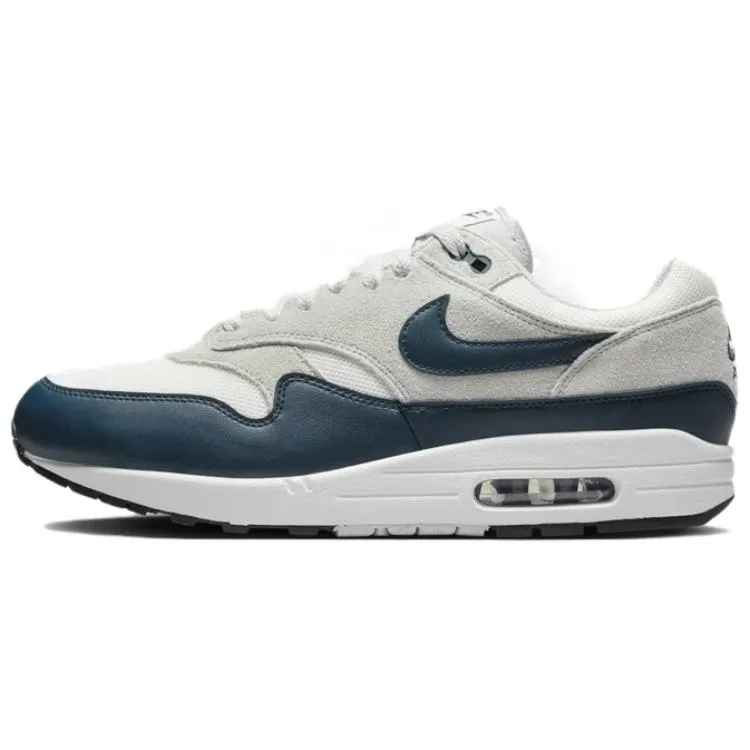 Nike Air Max 1 Textile, Synthetic Leather, Leather Low top Casual Running Shoes Men's White Gray