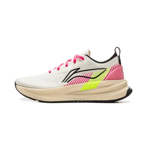 Li Ning Leisurely Cushioning Slip Resistant Abrasion Resistant Breathable Low top Casual Running Shoes Men's White Pink