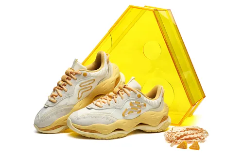 FILA FUSION Cheese Textile, Synthetic Leather, Leather Low top Chunky Sneakers Women's Winter White Gold Apricot Yellow