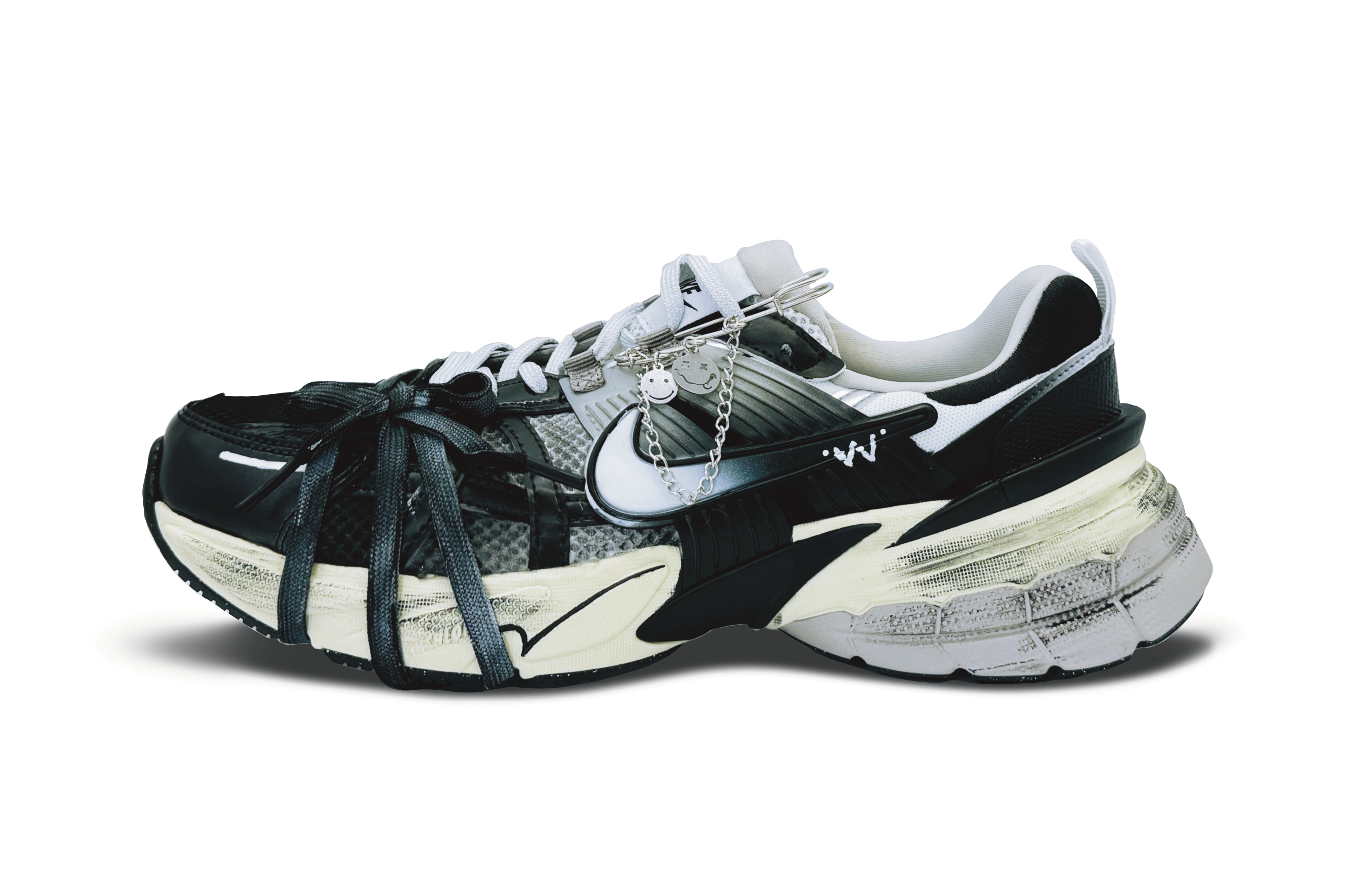 Nike V2K Run Slip Resistant Low top Casual Running Shoes Women's Black White Gray