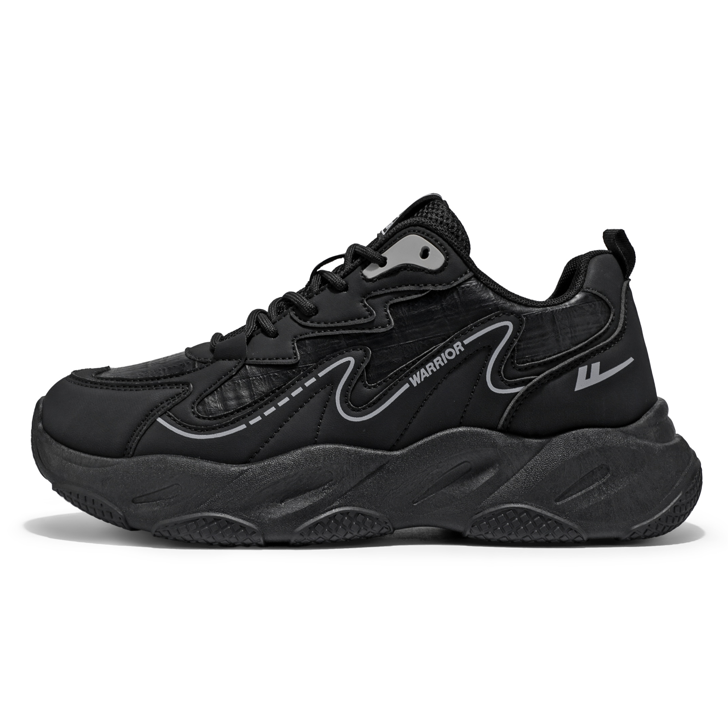 Warrior fabric synthetic leather Black Warrior fashion trend breathable shoes versatile height increasing shoes thick sole wear-resistant sports shoes low-top lace-up low-top dad shoes men's style