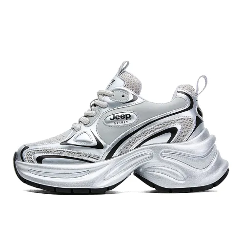 JEEP SPIRIT Breathable Support Height Increasing Low top Chunky Sneakers Women's Silver