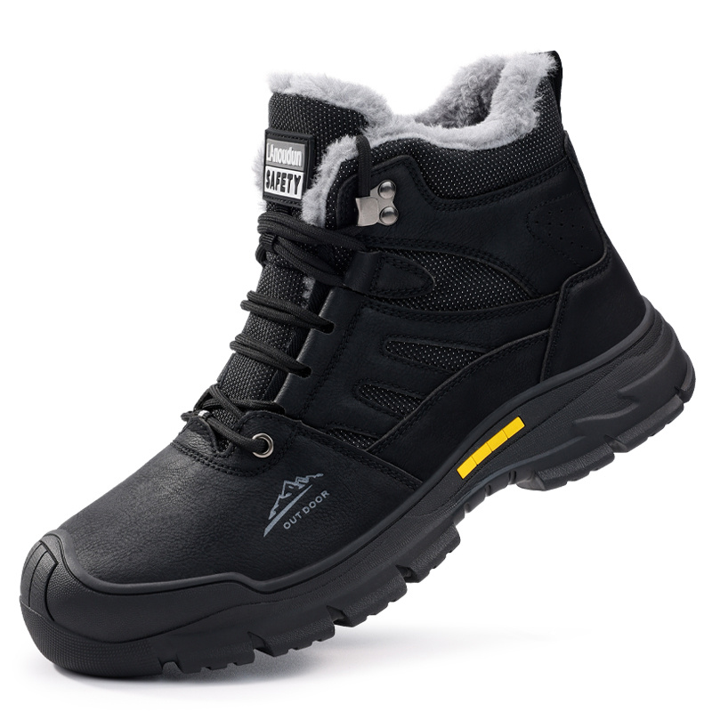 LANOUDUN Fleece Lined, Fashion Comfortable Waterproof And Impact Resistant High top Outdoor Shoes Unisex Black