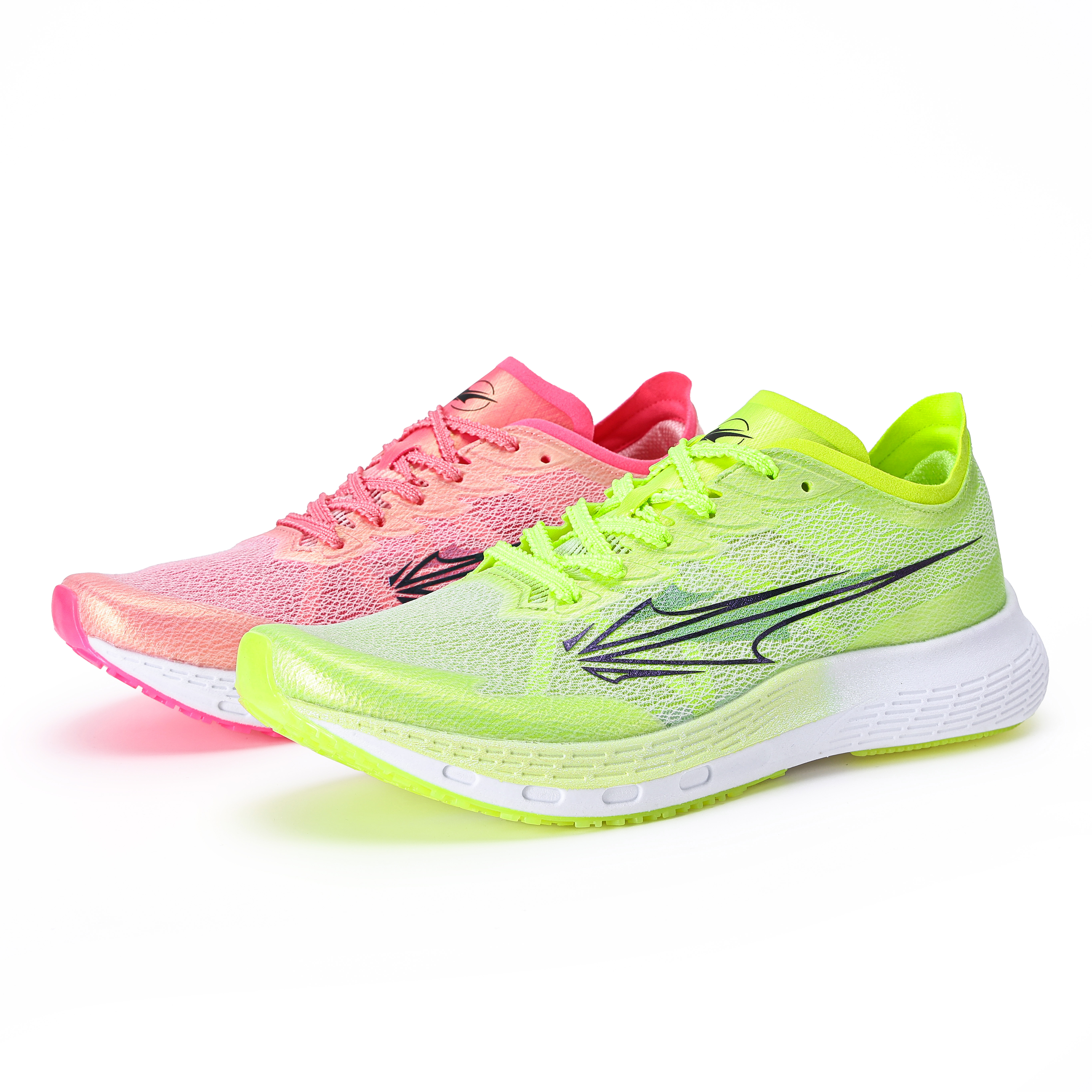 XINGHUOLI Cushioning Slip Resistant Abrasion Resistant Low top Carbon Plate Running Shoes Unisex Green Pink Mismatched