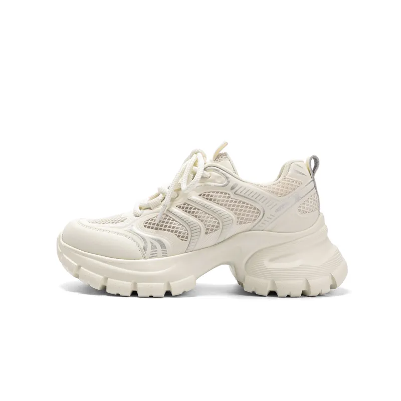 JEEP SPIRIT Mesh, Textile, Synthetic Leather Low top Chunky Sneakers Women's Beige