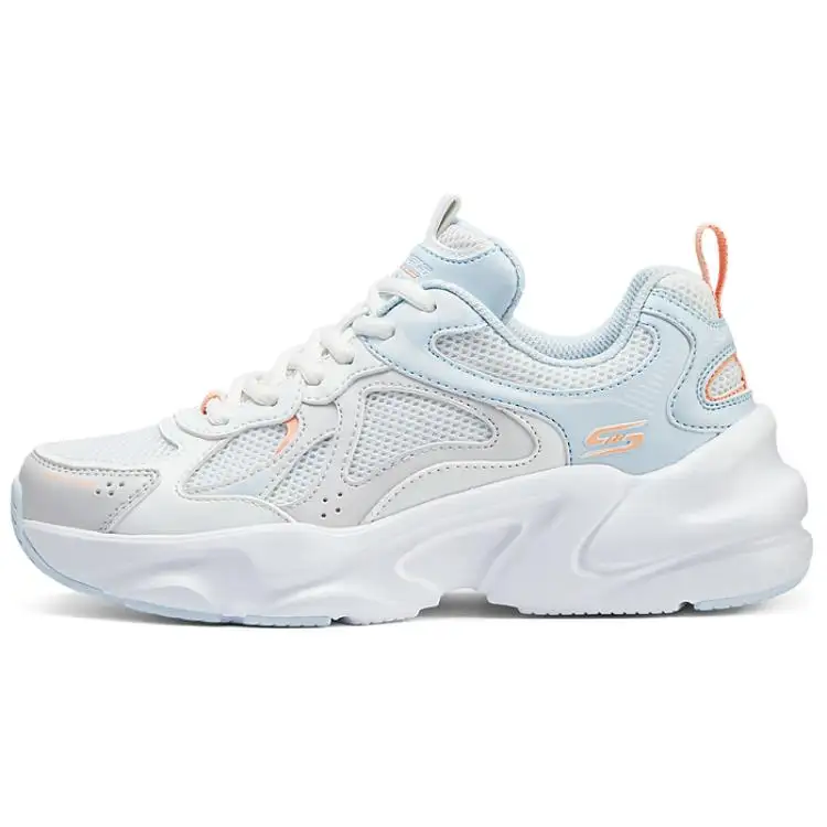 Skechers Mesh, Textile, Synthetic Leather, Leather Low top Chunky Sneakers Women's White Orange