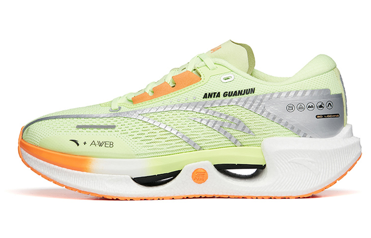 Anta Cushioned Anti-Slip Wear-Resistant Breathable Lightweight Low-Top Running Shoes Men’s Green Orange Silver
