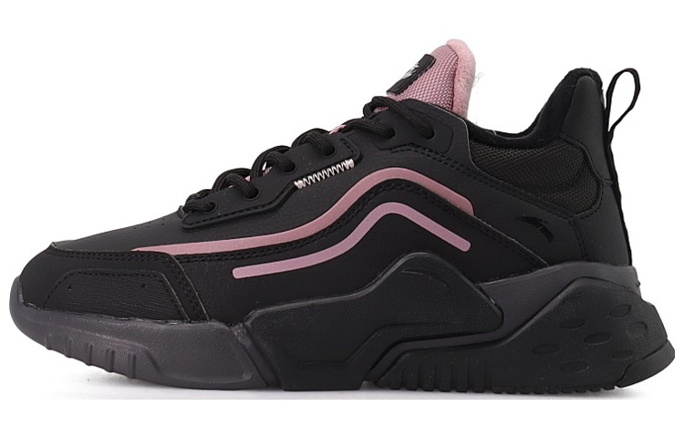 Anta Leather Upper, Casual, Fleece Lined Breathable Low top Running Shoes Women’s Black Purple