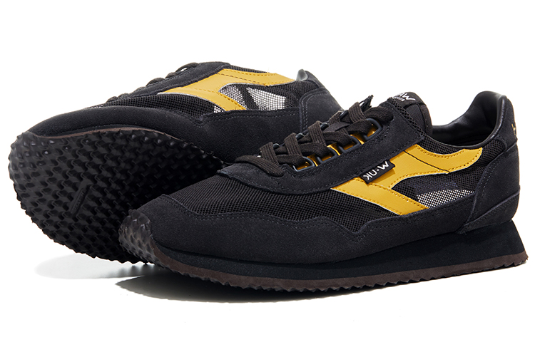 Norman Walsh Leather, Mesh Cushioning Abrasion Resistant Lightweight Low top Training Running Shoes Unisex Black Yellow