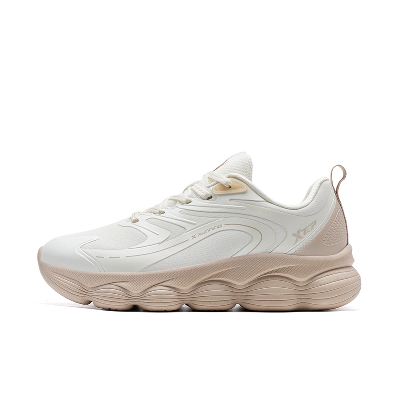 XTEP Synthetic Leather Cushioning Slip Resistant Low top Casual Running Shoes Women’s White Pink