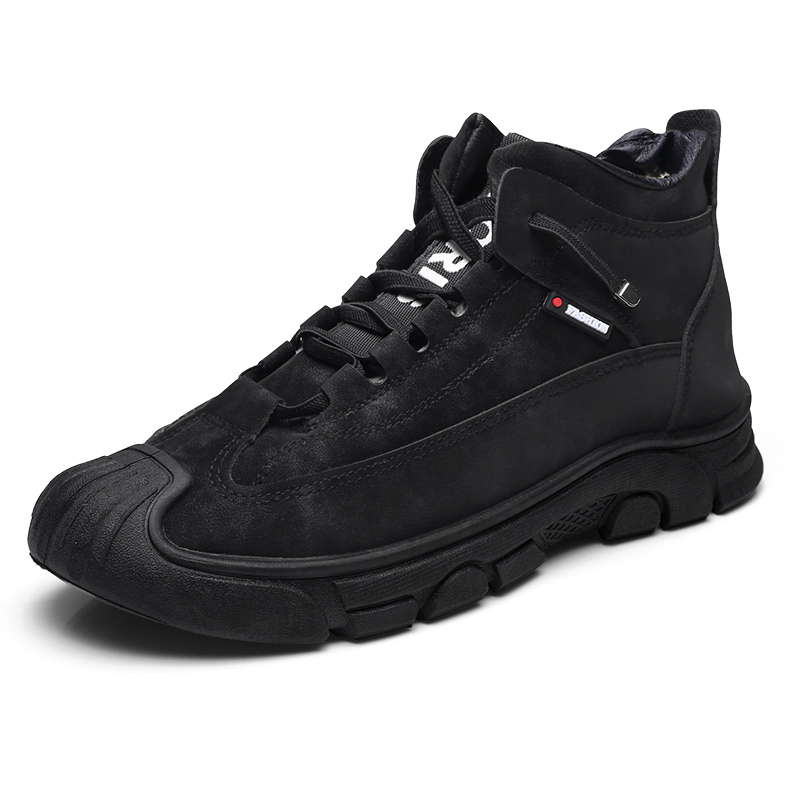 Qiangren 3515 high-top cotton shoes plus velvet thickening work shoes versatile trendy outdoor sports men's casual black gray