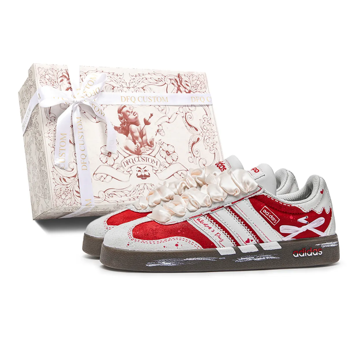 Adidas VL COURT 2.0 Abrasion Resistant Abrasion Resistant Low top Skateboard Shoes Unisex Red White