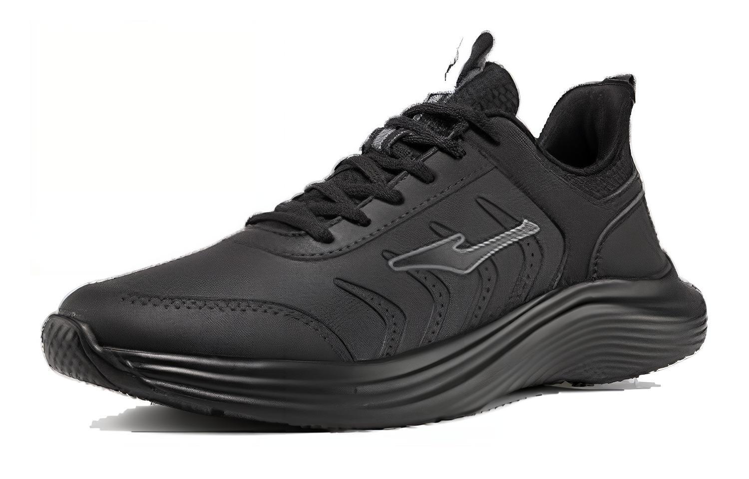 Erke Leather Cushioning Slip Resistant Abrasion Resistant Waterproof Low top Running Shoes Men’s Jet Black