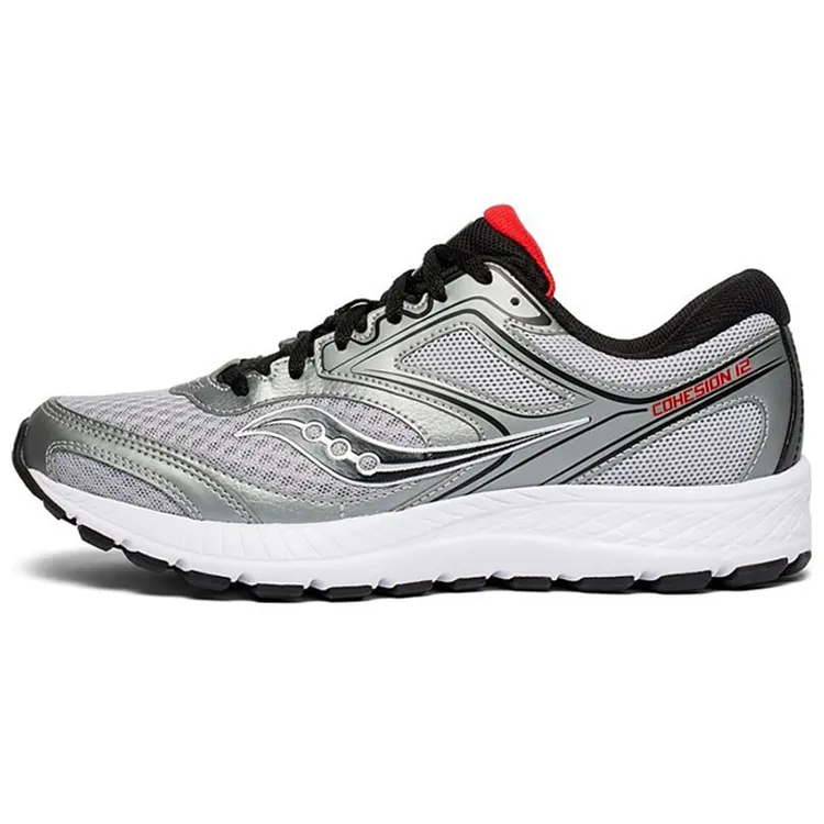 Saucony Cohesion 12 Comfortable Cushioning Lightweight Low top Running Shoes Men's Silver Red