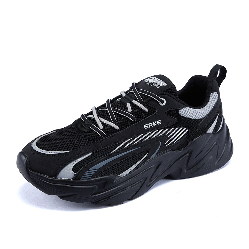 Erke Running Shoes Men’s Low Top Jet Black, Bright Silver