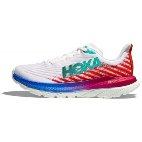 HOKA ONE ONE Mach 5 Wide 2E Cushioning, Wear Resistant Low top Running Shoes Men's White Red Green