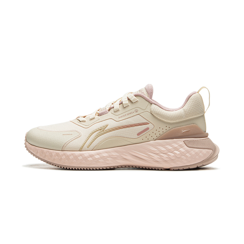 Li Ning Cloud Shield Cushioning Slip Resistant Abrasion Resistant Low top Casual Running Shoes Women's Beige Pink