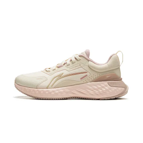 Li Ning Cloud Shield Cushioning Slip Resistant Abrasion Resistant Low top Casual Running Shoes Women's Beige Pink