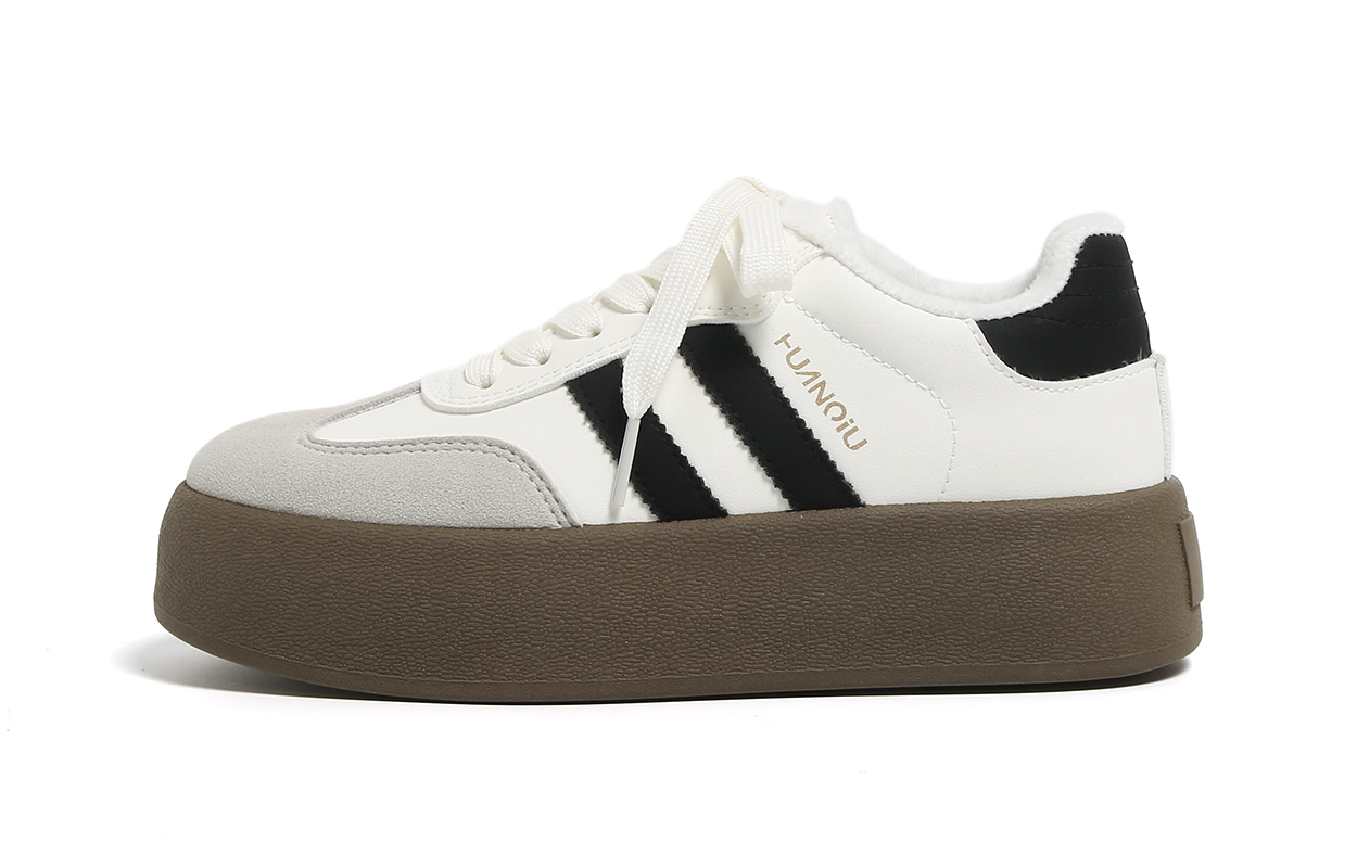 Global HUANQIU Velvet and thickened second cotton Thick sole virtue training Limited to the Year of the Horse Retro fashion versatile Korean style cute student party casual non-slip wear-resistant lightweight breathable increased low-top sneakers women's style