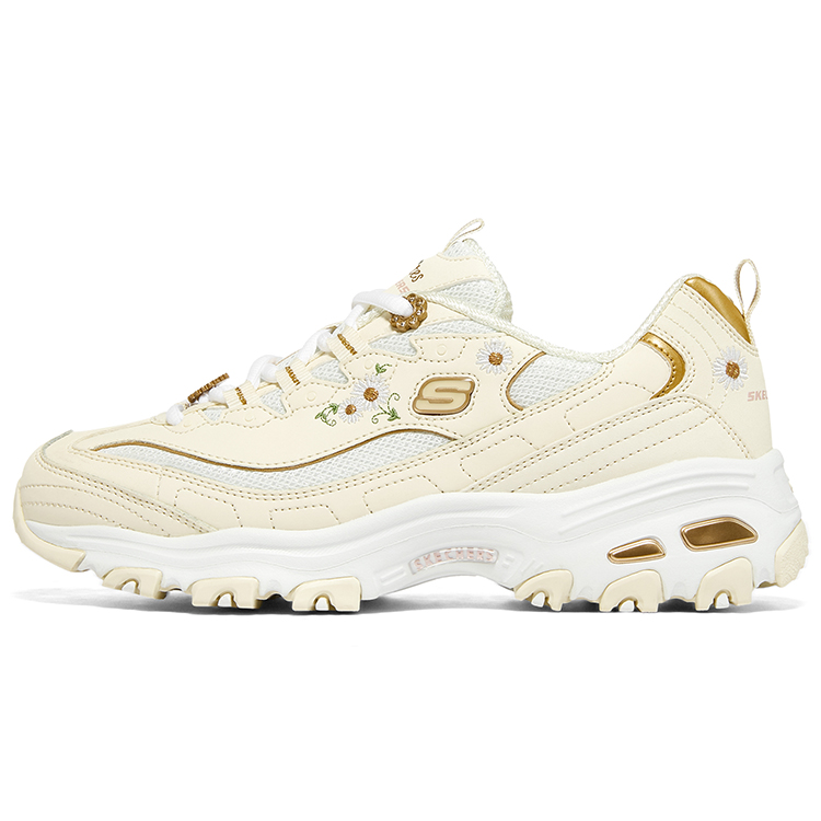 Женские кроссовки Skechers D'LITES 1.0 (бежево-белые)