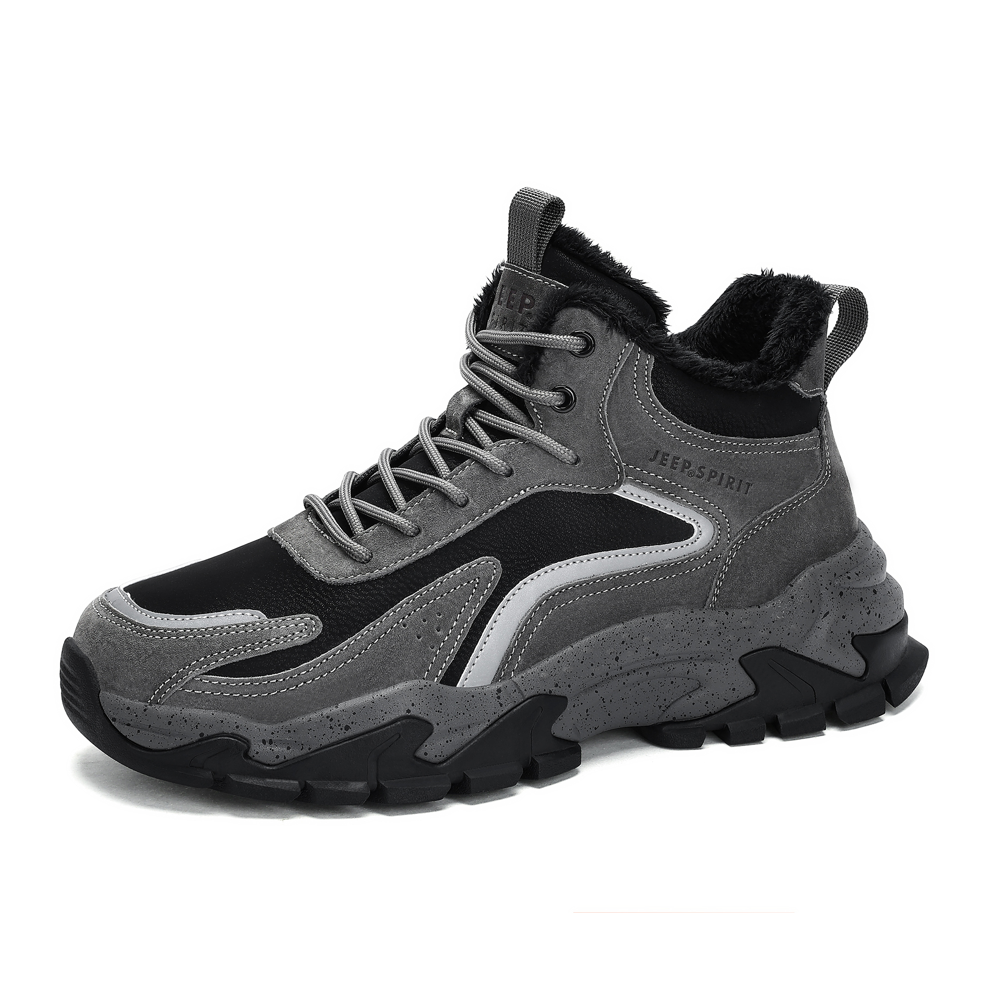 JEEP SPIRIT Fashion Abrasion Resistant High top Outdoor Shoes Men’s Climbing Gray