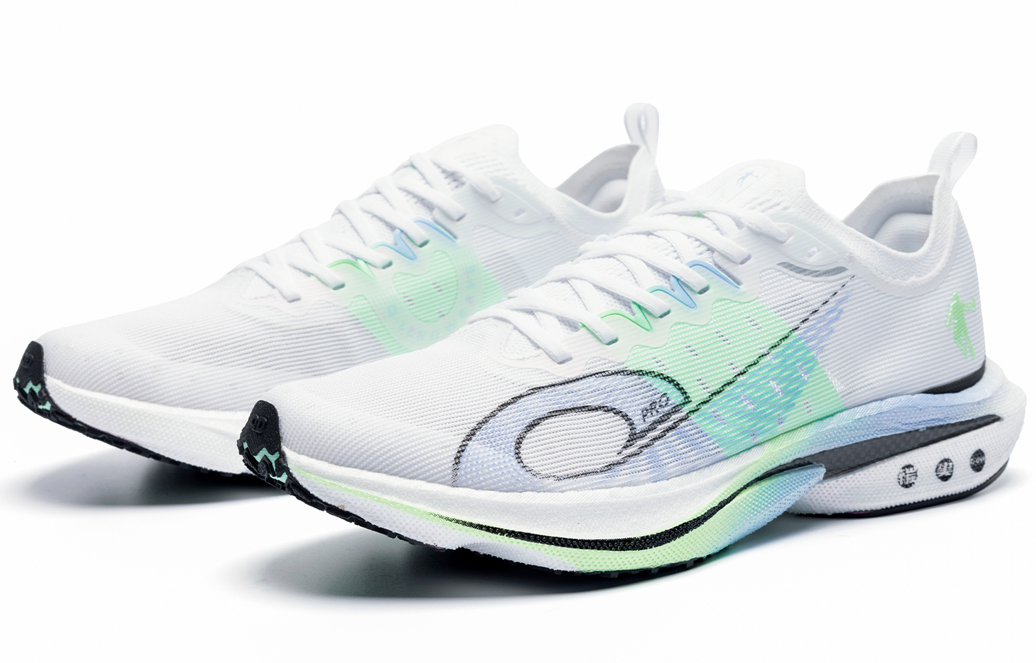 QIAODAN Cushioning Slip Resistant Abrasion Resistant Low top Long Distance Running Shoes Men’s White Green