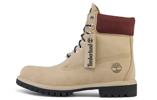 Timberland 6 Inch Premium Waterproof Boots 'Beige Nubuck With Burgundy Collar'