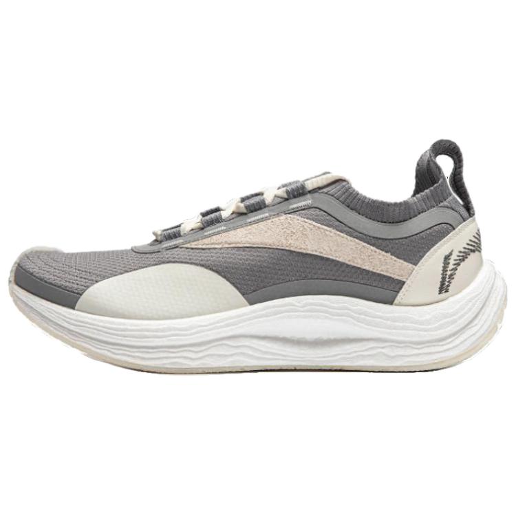 Li Ning Cushioning Slip Resistant Low top Running Shoes Unisex Gray Beige