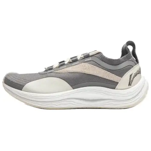 Li Ning Cushioning Slip Resistant Low top Running Shoes Unisex Gray Beige