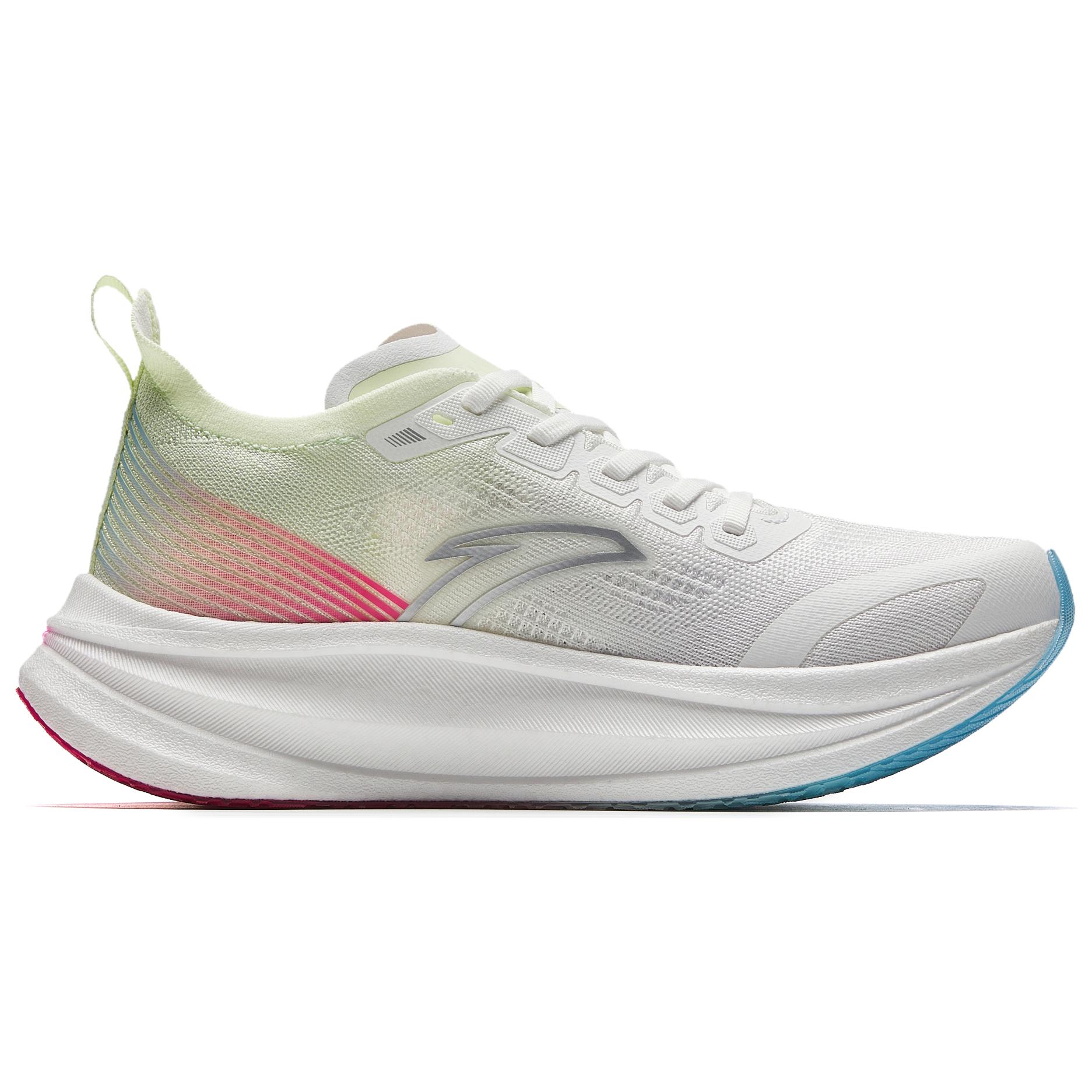 Anta Fabric Cushioning Abrasion Resistant Breathable Low top Full Length Carbon Plate Running Shoes Women’s White Blue