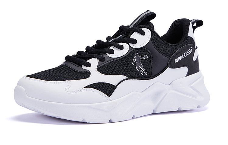 QIAODAN Lightweight, Wear resistant, And Non slip Low top Running Shoes Men’s Black Jordan White