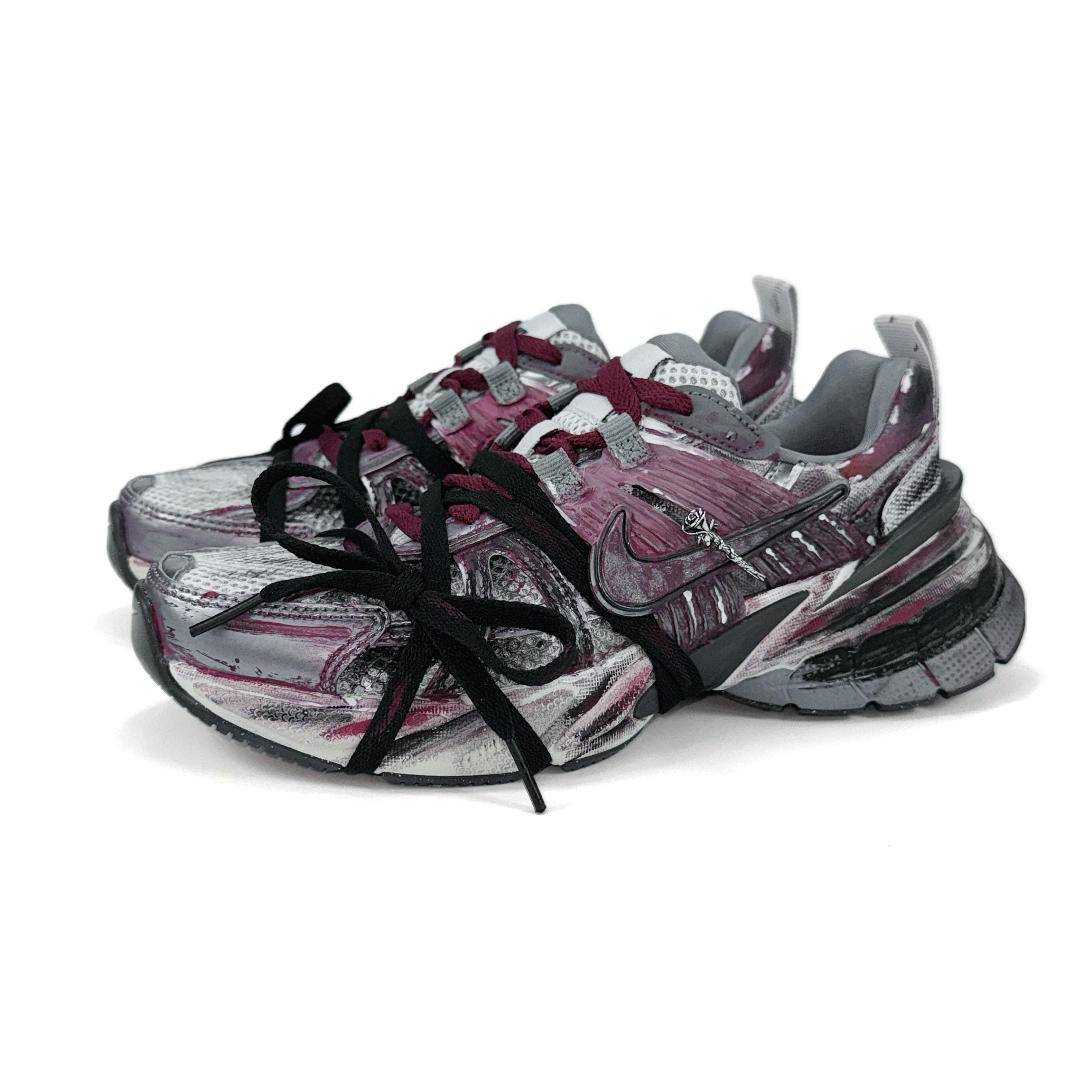Nike V2K Run Cushioning Slip Resistant Low top Running Shoes Women’s Black Burgundy