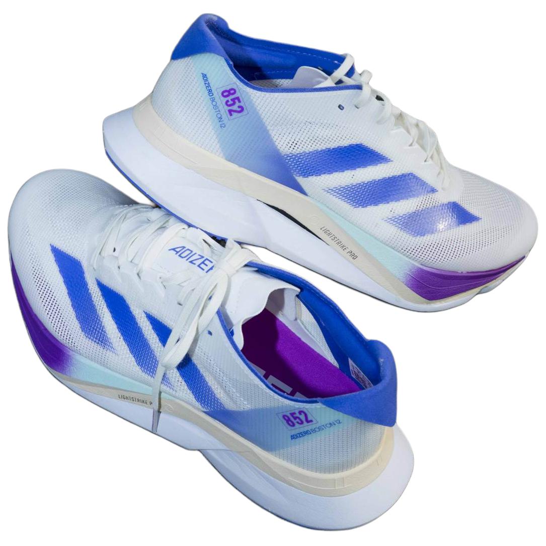 Adidas Adizero Boston 12 Fabric Cushioning Abrasion Resistant Breathable Low top Running Shoes Unisex White Blue
