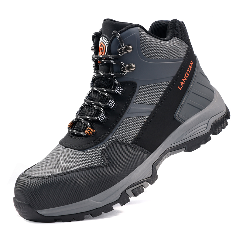 LANGTAN Abrasion Resistant Impact Resistant High top Outdoor Shoes Men’s Black Gray