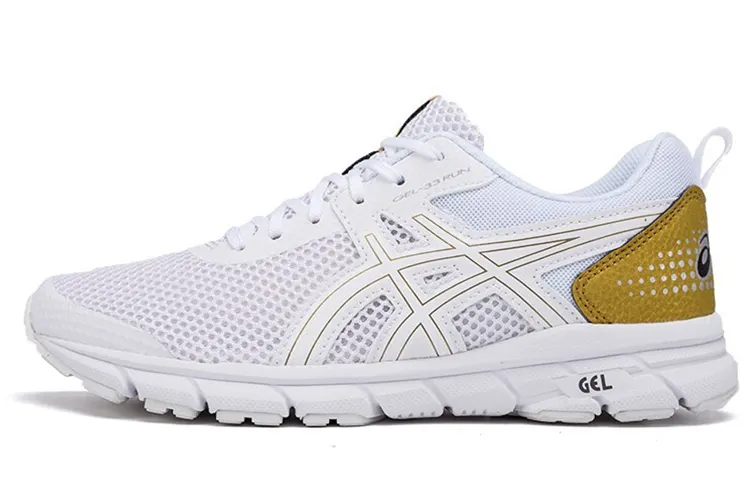 Asics Textile, Synthetic Leather Comfortable Abrasion Resistant Low top Running Shoes Women's White Gold