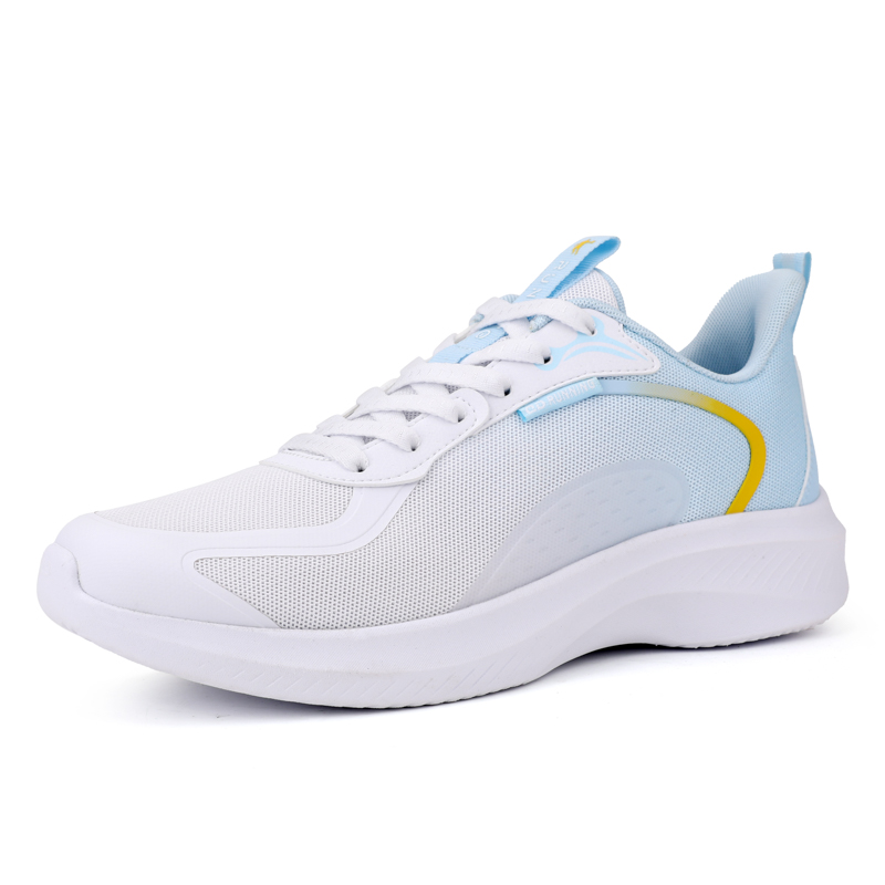 QIAODAN Synthetic Leather Cushioning Slip Resistant Breathable Low top Running Shoes Men’s White Blue