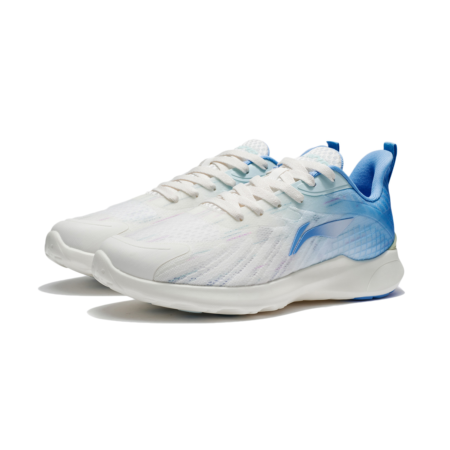 Li Ning Cushioning Slip Resistant Breathable Lightweight Low top Sprint Running Shoes Men’s White Blue