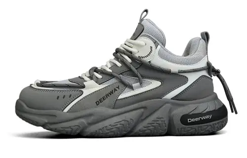 DEERWAY Slip Resistant Abrasion Resistant Low top Chunky Sneakers Men's Gray