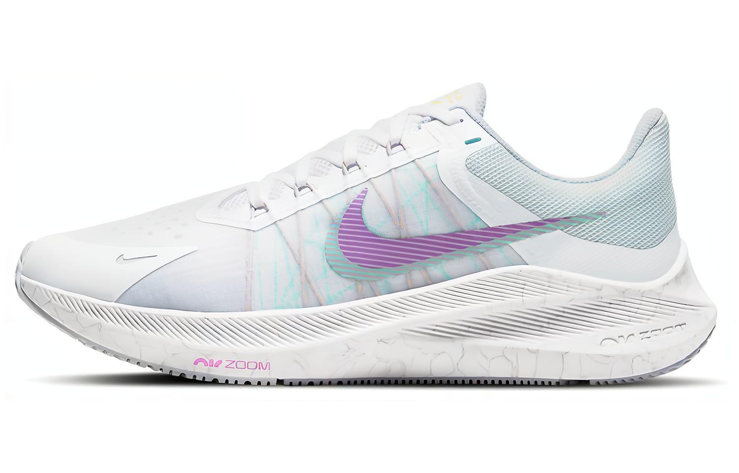 Nike Zoom Winflo 8 Fashionable and Comfortable Sports Mesh Fabric Synthetic Leather Low-top Running Shoes Women's White Gray Purple
